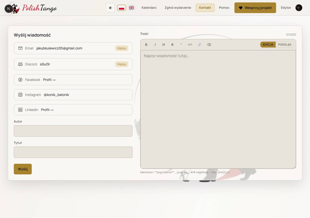 Menu Kontakt.
