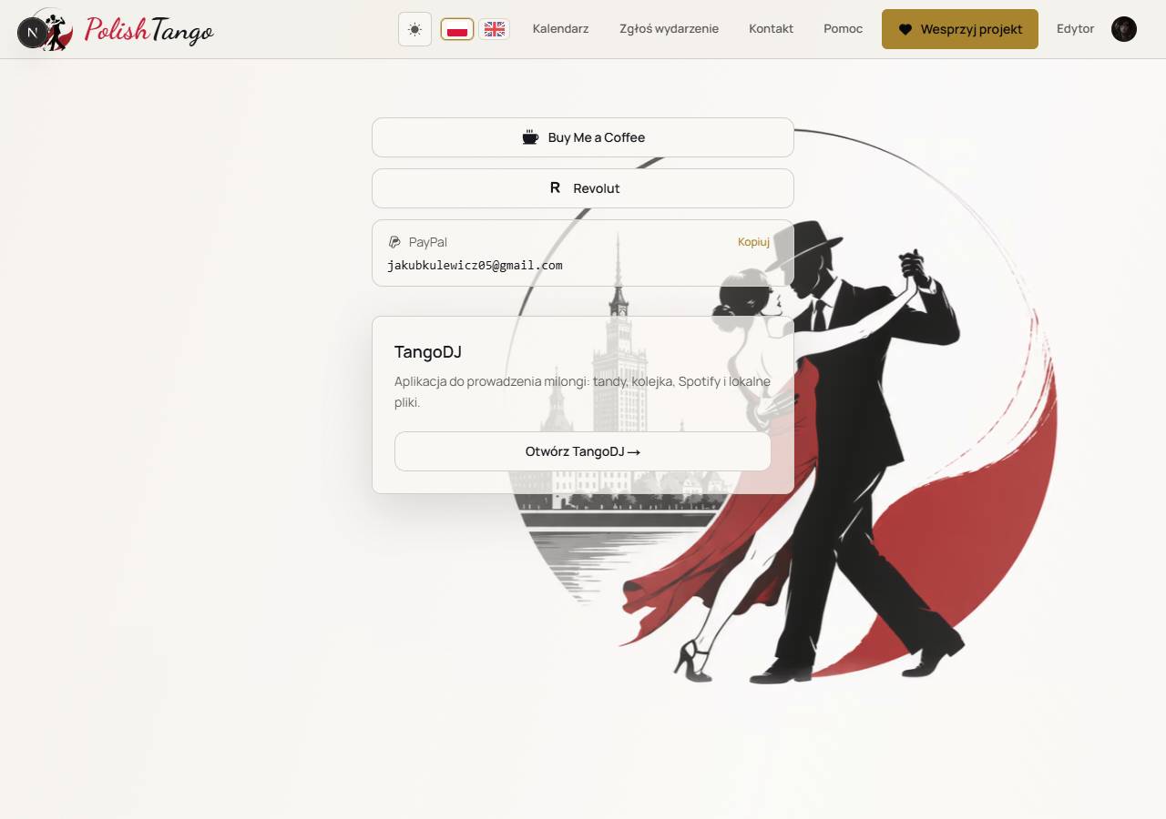 Przycisk Wesprzyj projekt w menu.